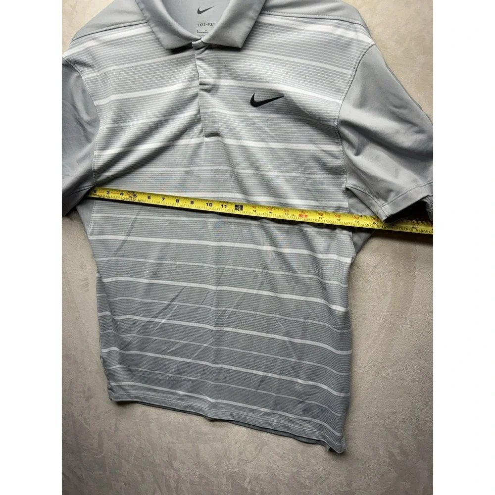 Nike Tiger Woods Golf Polo Shirt Mens S Gray Striped Dri-Fit DR5318-077 Top SS
